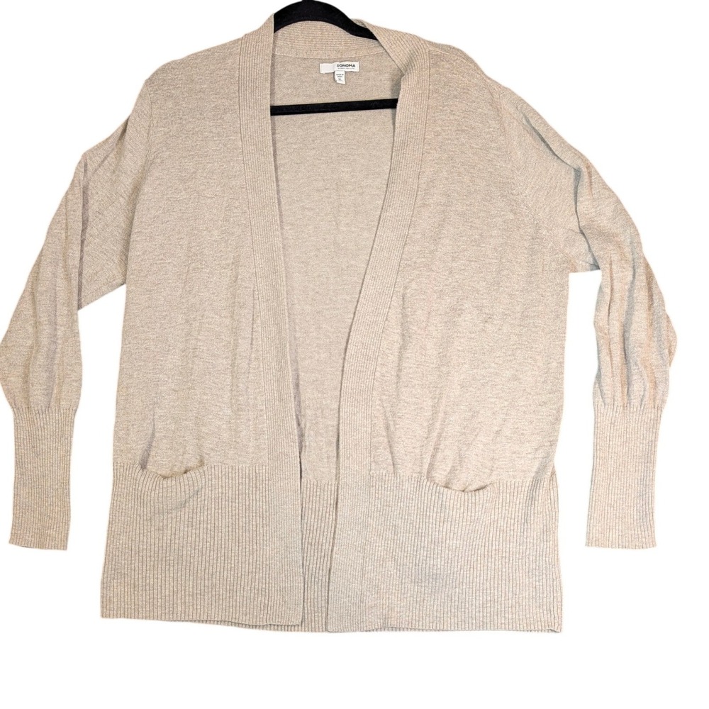 Sonoma Goods For Life Women Oatmeal Heather Open Front Cardigan Pockets XL